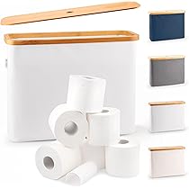 Panier à Papier Toilette En Bambou - Organisateur De Salle De Bain Avec Couvercle Grand Support Pour 9 Mega Rouleaux