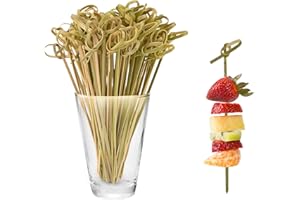 Bekecidi Bambusowe pałeczki koktajlowe, 100 szt., bambusowe szpikulce z węzłem, mini wykałaczki do jedzenia, patyczki owocowe, bambusowe, pałeczki koktajlowe do napojów, kanapek, przystawek, artykuły imprezowe, 12 cm, zielone