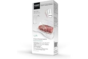 CASO Rouleaux de film professionnel 30x600 cm/2 rouleaux, pour toutes les machines sous vide, 150µm, résistant à l'ébullition, sous vide, réutilisable, autocollant Food Manager inclus, transparent