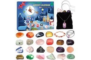 Calendrier de l'Avent, Calendrier de l'Avent Enfant 2023, 24 jours Calendrier de l'Avent Pierre pour Avec Bracelet de Pierres Précieuses, Minéral Naturel et Pierre, Cadeau pour Filles Garçons
