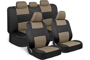 BDK OS309 PolyPro Car Seat Covers Full Set in Beige on Black – Front and Rear Split Bench Car Seat Cover, Easy Install with Two-Tone Accent, Universal Fit Interior Accessories for Auto Truck Van SUV