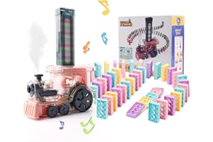 Bindokun Domino Train Toy Set, Automatic Domino Laying Steam Train with 120PCS Domino Blocks Electric Domino Train Toy with Light and Sound Educational Construction and Stacking Toys for Boys Girls
