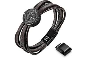 murtoo Armband Herren, Premium Lederarmband für Herren in schwarz und braun, Kompass Armband, Magnetverschluss aus Edelstahl, Tolle Geschenkidee für Männer
