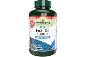 Natures Aid Fish Oil 1000mg – High Strength Omega-3 Supplement with DHA & EPA – Supports Heart, Brain Vision, Immune & Joint Health Non-GMO – High Strength Natural Fish Oil – 120 Softgel Capsules