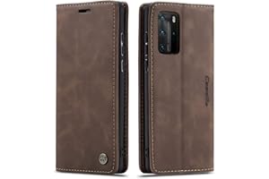 QUQUCHENG123 Ququcheng - Carcasa Compatible con Huawei P40 Pro, Piel con Tapa magnética, Carcasa antigolpes, Carcasa de café