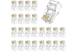 FENGRUI 25 Pack RJ45 Connector Pass Non-Through Cat6,Cat6 Ethernet Modular RJ45 Plugs,Gold Plated Crimp LAN Network End Plugs for UTP Solid and Stranded Network Cable（ White）