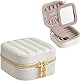 SONGMICS HOME ANAH Collection - Travel Jewellery Box, Small Jewellery Case Organiser with Mirror, 10.5 x 10.5 x 6 cm, PU Surface with Stitching, Portable, Zippers, Gift Idea, Cloud White JBC179W01