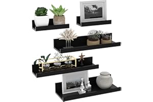 Giftgarden 40cm Estanteria Pared de Madera, Baldas Pared Negro para Baño, Entrada Recibidor, Cocina, Salon-Juego de 5 con Diferentes Tamaños