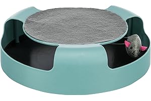 TRIXIE Jouets pour chats « »Catch the Mouse« » - Souris cachée à l'intérieur et pivotante - surface à gratter sur le dessus - rouge ou vert - choix aléatoire - plastique/peluche - ø 25 x 6 cm - 41411