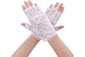 Yolev Lace Gloves for Women Embroidered Floral Fingerless Gloves Short Vintage Opera Glove for Halloween Tea Party Wedding Dinner Prom Cosplay