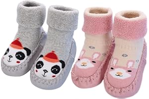 STOLPYZH Baby Girl Boy Anti Slip Soft Slippers Socks Newborn Warm First Walking Shoes, 1-2 Pairs