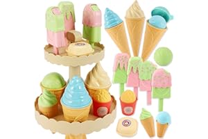 AOLEVA Toy Ice Cream Play Food Sets for Kids Kitchen 3 4 5+ Years Olds Play Kitchen Toys Accessories Pretend Role Play Ice Cream Shop Store Toys for Kids Toddler Girls Boys