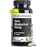 natural elements Zink 15mg – 365 Tabletten – gut verträgliches Zinkbisglycinat (Zink-Chelat) – vegan, hochdosiert, ohne unnöt