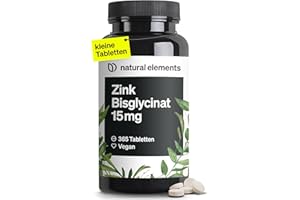 ‎NATURAL ELEMENTS natural elements Zink 15mg – 365 Tabletten – gut verträgliches Zinkbisglycinat (Zink-Chelat) – vegan, hochdosiert, ohne unnötige Zusätze – in Deutschland produziert & laborgeprüft