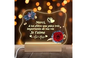 Miofula Cadeau Anniversaire Femme, Rose Éternelle Idée Cadeau Femme Original, LED Veilleuse en Acrylique Cadeau Merci pour Maman Fille Épouse Sœurs, Cadeau Noël, Saint-Valentin, Fete des Meres