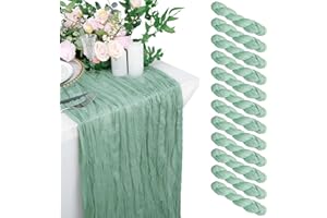 Babenest 12 Packs Sage Green Cheesecloth Table Runner, 10 ft Rustic Cheese Cloth, Boho Gauze Semi-sheer long Tablecloth Decoration for Kitchen Romantic Wedding Party Bridal Baby Shower(300 X 90 cm)