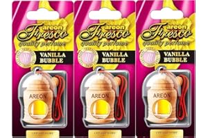 AREON Fresco Auto Vanille Bubble Gum Duft Kaugummi Rot Glas Duftflakon Set Flakon Holz Hängend Anhänger Spiegel 4ml (Pack x 3)