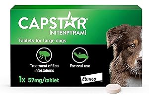 Capstar Flea Tablets, Fast Acting Flea Treatment For Medium To Large Dogs (11.5kg - 57kg), 1 x 57 mg Tablet, Starts Working In 15-30 Mins, Kills Adult Fleas In 6 Hours, Fuss Free Edible Tablets
