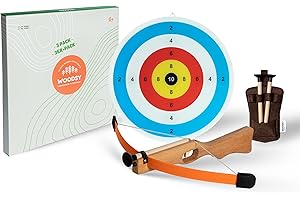 WOODSY ® Armbrust Kinder Set mit 3 Pfeilen mit Saugnapf, Köcher, Zielscheibe | ab 6 Jahren 40 cm lang Handmade aus Buche | Kinderarmbrust Armbrust Kinder Holz Kinder Armbrust