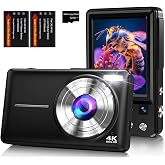 Digital Camera 4K 64MP Compact Photo Camera with Dual Camera | Autofocus, 2.8 Inch IPS Screen, 16X Zoom, Anti-Shake, 2 Batter
