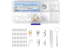 WEHOOM Lot de 25 paires de plaquettes de nez en silicone - 5 styles - Plaquettes nasales pour lunettes - Avec vis, pince à épiler et chiffon de nettoyage pour lunettes - Convient pour la réparation de