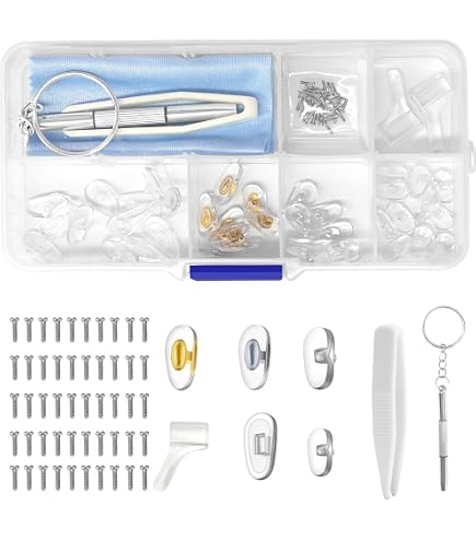 Kit Riparazione Occhiali 80 Viti, Pinzette E Cacciavite – 60 Paia Di Naselli In 12 Stili, In PVC Morbido, Per Ogni Montatura