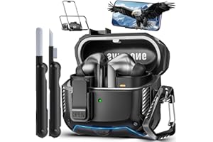 TNSNK Stoßsichere Schutzhülle für Samsung Galaxy Buds3 / Buds 3 Pro(2024) mit Reinigungsstift & Karabiner, [Unterstützung für Drahtloses Laden] Kompatibel mit Samsung Galaxy Buds 3 Pro Case (Schwarz)