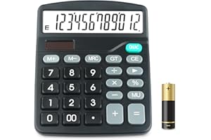 Calculator HIHUHEN 12 Digit Desk Calculator Large Buttons Solar Desktop Calculator for School Home Office - Battery Included (1 x UK837)