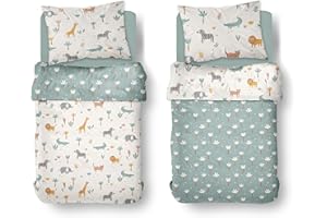 ‎FAMILANDO Baby Bettwäsche Set (2-teilig) aus 100% Baumwolle Oeko-Tex - Deckenbezug 100x135 und Kissenbezug 40x60 cm mit Reißverschluss - Kinderbettwäsche atmungsaktiv, temperaturregelnd, Safari mit Tieren