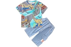 Volunboy Conjunto Niño Camiseta y Pantalones Cortos, Casual Manga Corta T-Shirt Jeans Shorts