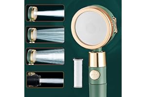 WOUKKSY Słuchawka Prysznicowa Oszczędzająca Wodę z Podwyższeniem Ciśnienia, Zielony Wysokociśnieniowa Słuchawka Prysznicowa z 3 + 1 Trybami Strumienia do Masażu Natryskowego, z 1 Filtrem.