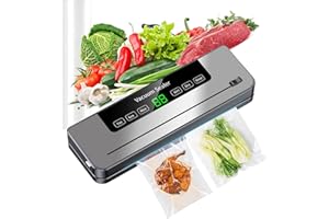 ESOUNDVOL Macchina Sottovuoto per Alimenti 6 in 1 con Taglierina Incorporata e Display Digitale a LED Visibile,Sigillatrice Sottovuoto da 65 KPA per Alimenti Freschi Secchi e Umidi,10 Buste per Aspirare Inclusi