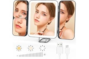 Micacorn Schminkspiegel mit LED Licht, 1X 3X 7X Vergrößerter Tragbarer Reisespiegel, USB Aufladung Faltbarer Kosmetikspiegel, Touchscreen 3 Farben Helligkeit Einstellbarer Kosmetikspiegel