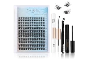 Oreola Juego de pestañas individuales Manga 144 con Bond&Seal, removedor, pinzas de pestañas, kit de extensiones de pestañas DIY Pestañas artificiales D Curl 8-16 mm Mix