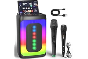 Vexloria Karaoke Maschine mit 2 Mikrofone, Tragbare Karaoke Maschine, Bluetooth-Lautsprecher für Erwachsene/Kinder mit Led Lichteffekte, Unterstützt TF, USB, AUX, TWS, Schwarz