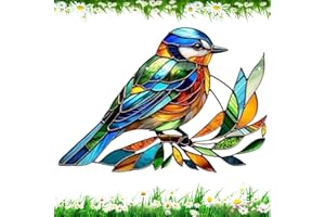 HURPAE Crystal Sky Bluebird Stained Art Ornament,2D Flat Hanging Garden Ornaments Outdoor,Crystal Bird Sun Catcher,Stained Glass Decorations,for Windows Hanging,Crystals Art Gift for Lovers(Sparrow)