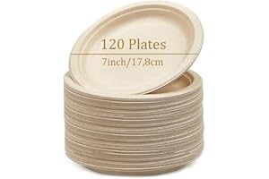 SOSINYA 120 Assiette en bagasse Jetable Rigide biodégradables compostables écologique vaisselle jetable et pratique pique-nique pique-nique restaurant 7''en fibre de canne,pour le dessert steak
