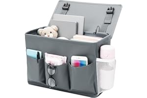 LITZEE Bett Organizer zum Einhängen, Betttasche zum Einhängen mit 6 Taschen, Multi-Purpose Hängekorb für Buch, Magazin, Handy, Kopfhörer, Bettorganizer zum Hängen für Zuhause, Büro, Wohnheim (Grau)