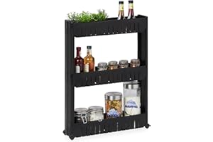 Relaxdays Mobile Salvaspazio, 3 Ripiani, Scaffale Stretto per Bagno & Cucina, Carrello Portaoggetti in Plastica, Nero