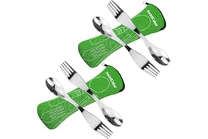 SWIRLCOLOR Sporks Reutilizables de Acero Inoxidable, 4 Piezas Cubiertos Portátiles Cuchara Tenedor Cubiertos Duraderos Para Acampar con Bolsa para Viajes Picnic al Aire Libre - Verde
