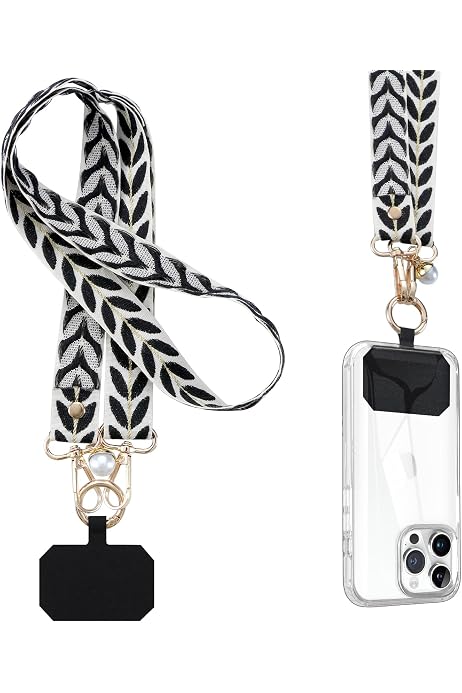 Sangle Téléphone Avec Portefeuille Détachable - Bandoulière Réglable Blanc PU Pour Voyage, Shopping