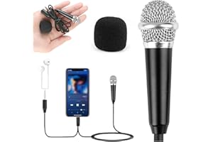 DNSHAN Portable Mini Microphone - Metal Wired Tiny Portable Handheld Microphone with Universal 3.5 mm Cable, MiniMicrophone Chatting & Singing Compatible with Smartphone Laptop Notebook - Black