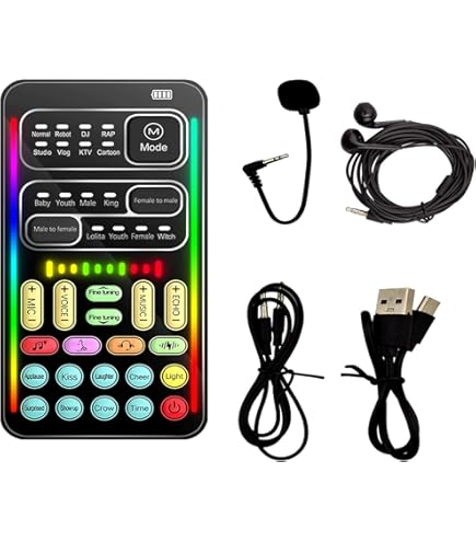 Sound Card Microphone kit, TikTok/YouTube/Live Streaming,Voice Changer Device - Bluetooth Audio Interface Dj Karaoke Sound Mixer Recording Sound Card
