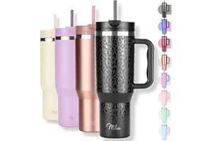 Milu Tazza termica a doppia parete 1200ml con cannuccia e manico, 24h ghiacciato / 12h caldo Tumbler 40oz in acciaio inox con manico, bottiglia isolante da portare con sé (Black Leopard, 1200ml)
