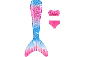 NAITOKE Niñas Cola de Sirena con Bikini para Fiesta de Natación Cosplay,Sin monoaleta