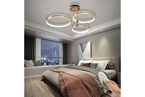 WERSVG Nowoczesna lampa sufitowa LED Możliwość przyciemniania za pomocą pilota Lampa do salonu Sypialnia Lampa sufitowa Złoty pierścień Nadaje się do salonu Kuchnia Korytarz Balkon Jadalnia (3 płomienie)