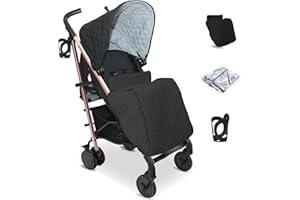 My Babiie MB51 Stroller – from Birth to 4 Years (22kg), Lightweight, Umbrella Fold, Travel Buggy for Toddlers, Pushchair Includes Footmuff, Cup Holder, Rain Cover - Quilted Black