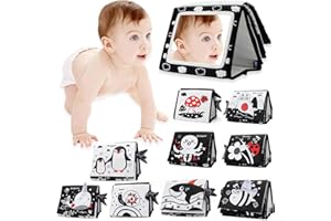 HaploS 0-6 Mois Jouet Bébé, Jouet Miroir Pliable Bébé avec, Miroir Eveil Montessori Noir et Blanc Jouets Sensoriels, Adaptés Naissance Fille Garcon Bebe -Livre D'éveil pour Bébé