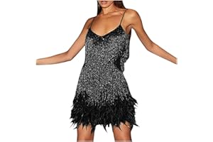 AEGJEGVD Women Flapper Strap Dresses 1920s Gatsby Sequins Tassels Flapper Sexy Cocktail Latin Dance Ballroom Dress Fringe Sparkly Party Dress Tiered Layered Sequins Sleeveless Solid Dresses