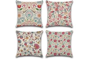 Artscope Imperméable Housse de Coussin, Lot de 4 Extérieur Canapé Taie d'oreiller pour Patio Jardin Salon Chambre Décoration, 45x45cm (Fleur Rose et Singe)